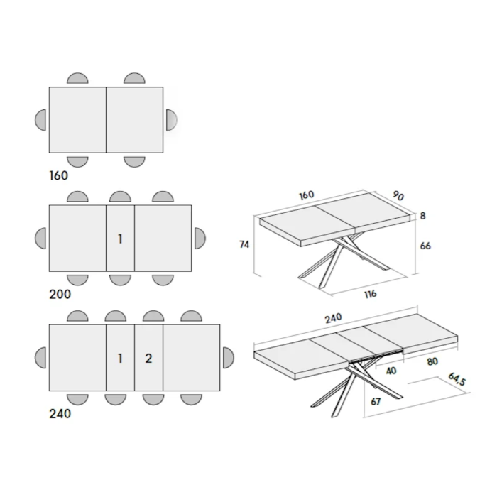 Tavolo 160x90 allungabile a 250 cm